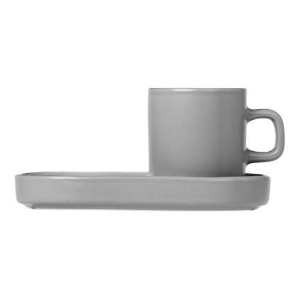 Hrnek na espresso MIO, sada 2 ks, s podtácky, světle šedá, Blomus
