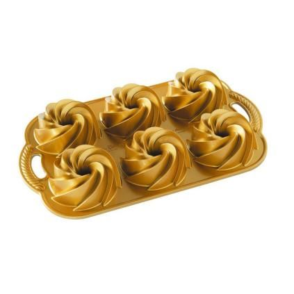 Forma na bábovičky HERITAGE BUNDLETTE BUNDT, na 6 ks, zlatá, Nordic Ware