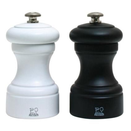 Sada mlýnků na sůl a pepř BISTRO 10 cm, sada 2 ks, černá / bílá, bukové dřevo, Peugeot