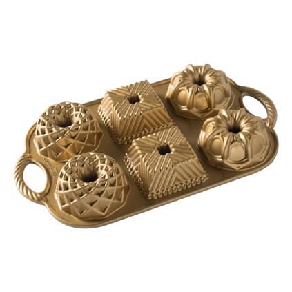 Forma na bábovičky GEO BUNDLETTE BUNDT, na 6 ks, zlatá, Nordic Ware