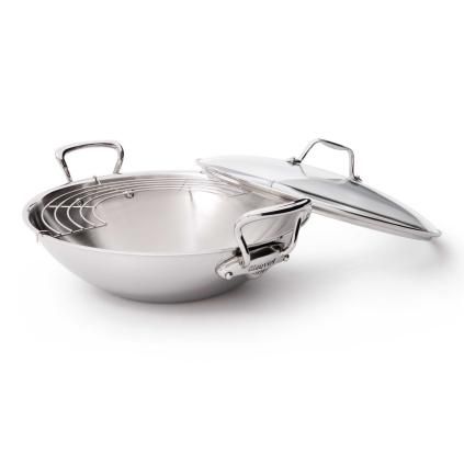 Wok M’COOK 32 cm, s nerezovými uchy, nerezová, Mauviel