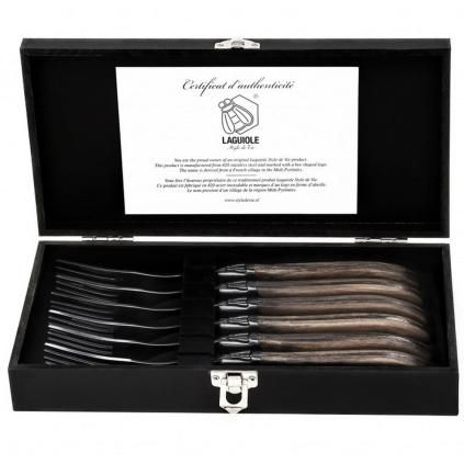 Steaková vidlička LUXURY, sada 6 ks, olive, Laguiole