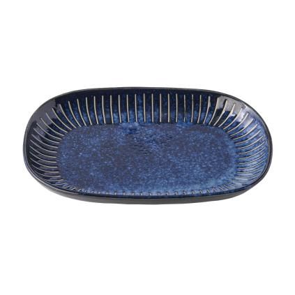 Servírovací talíř RIDGED INDIGO 19 x 13 cm, ovál, MIJ