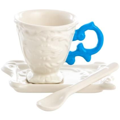 Šálek na čaj I-WARES, s podšálkem a lžičkou, světle modrá, Seletti