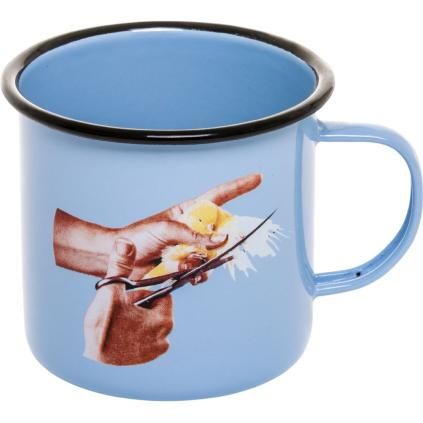 Hrnek smaltovaný TOILETPAPER BIRD 10 cm, modrá, Seletti