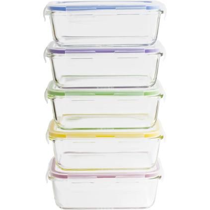 Box na potraviny PKV-5SRB 850 ml, sada 5 ks, sklo / plast, Pebbly