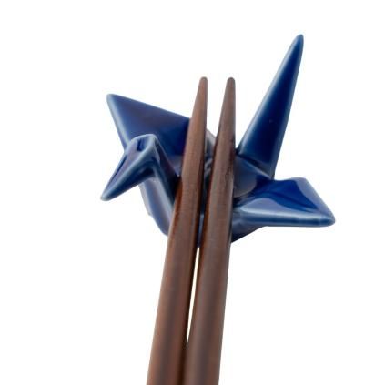 Oblázek na odložení hůlek ORIGAMI CRANE, modrá, keramika, MIJ