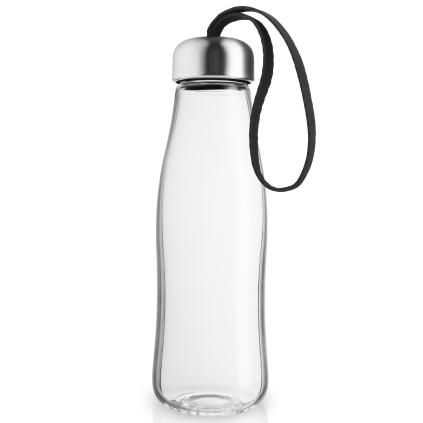 Láhev na vodu 500 ml, černý řemínek, sklo, Eva Solo