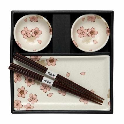 Sada na sushi WHITE & PINK SAKURA, sada 6 ks, bílá, keramika, MIJ