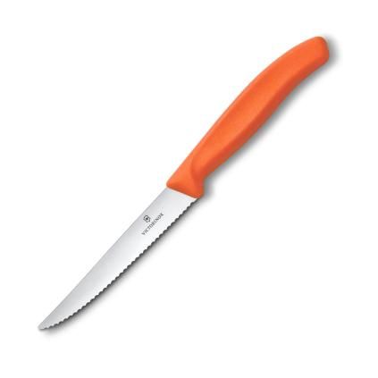 Steakový nůž SWISS CLASSIC 11 cm, vroubkovaný, oranžová, plast, Victorinox