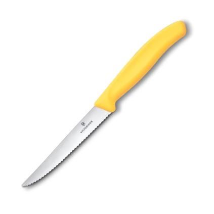 Steakový nůž SWISS CLASSIC 11 cm, vroubkovaný, žlutá, plast, Victorinox